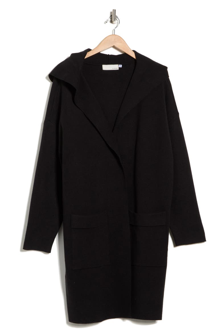 Andrea Hoodie Open Front Jacket, Alternate, color, BLACK