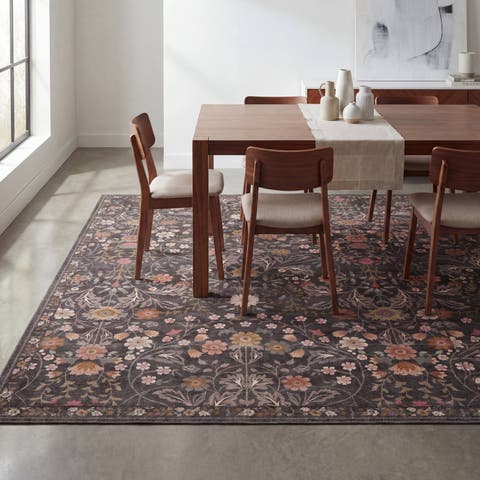 Primrose Art Nouveau Floral Border Non-Slip Machine-Washable Area Rug