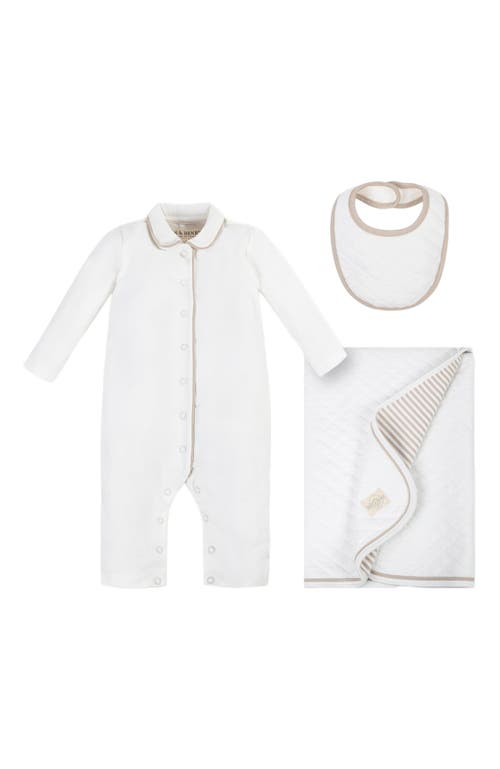 Hope & Henry Baby 3-Piece Knit Gifting Set, Infant in White With Taupe Trim Set  product