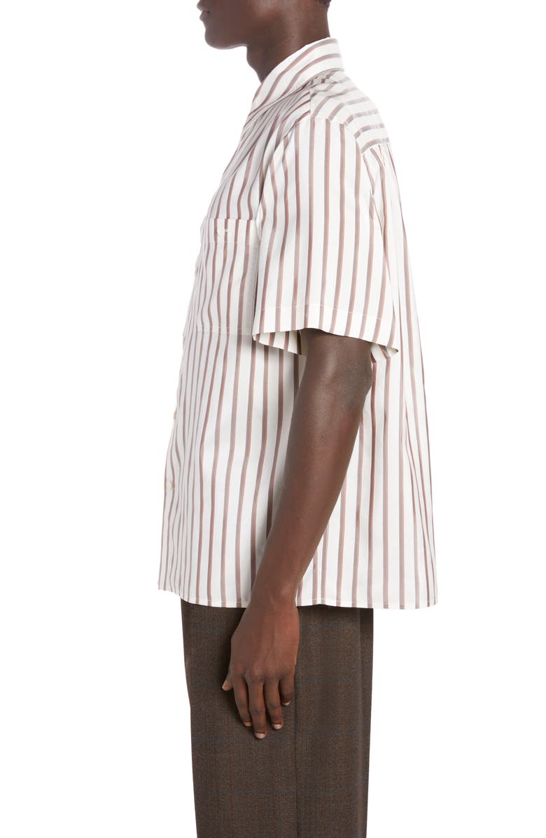 Bottega Veneta Bicolor Stripe Short Sleeve Silk Button-Up Shirt, Alternate, color, 