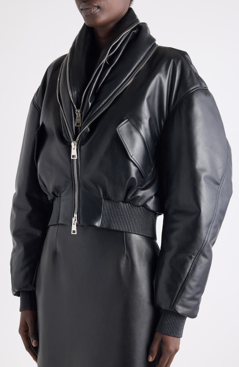 Givenchy Zip Shawl Collar Lambskin Leather Bomber Jacket, Alternate, color, Black