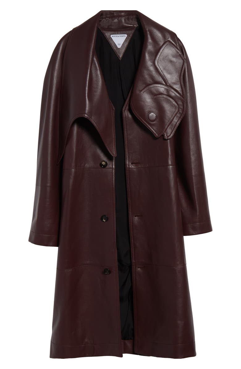 Bottega Veneta Fish Lapel Leather Belted Coat, Alternate, color, 6840 Aubergine