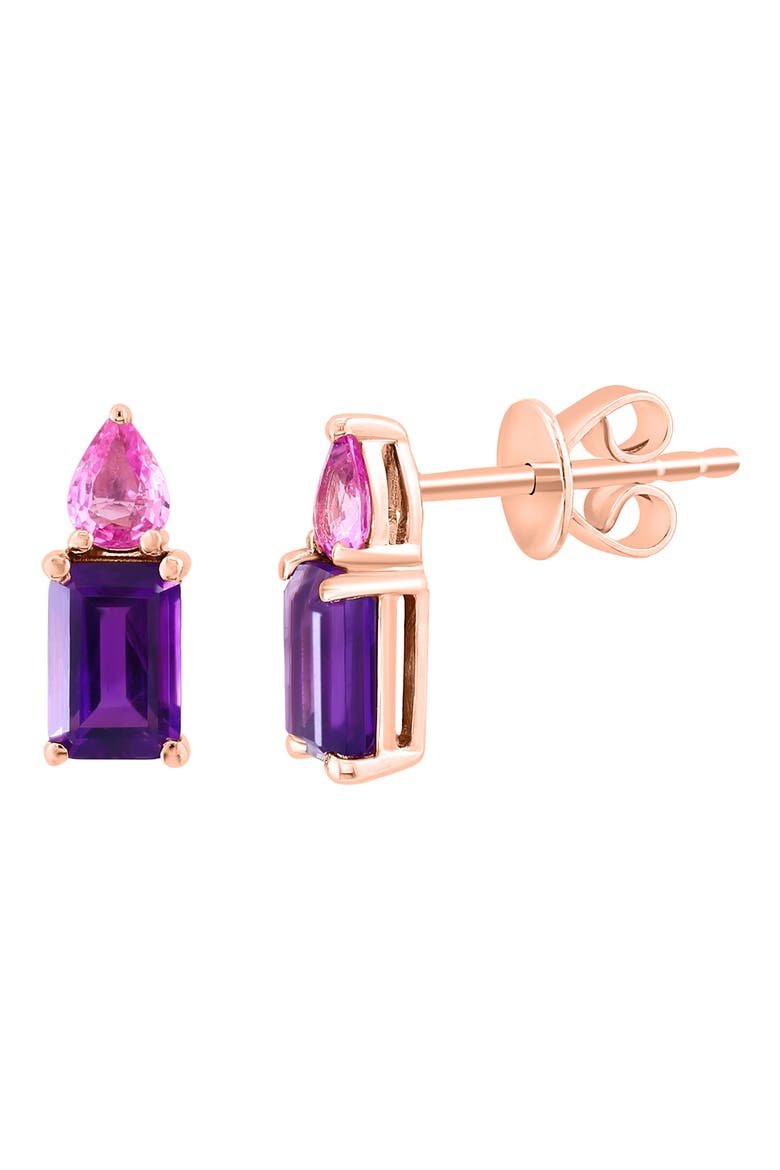 14K Rose Gold Amethyst & Pink Sapphire Stud Earrings, Alternate, color, PURPLE