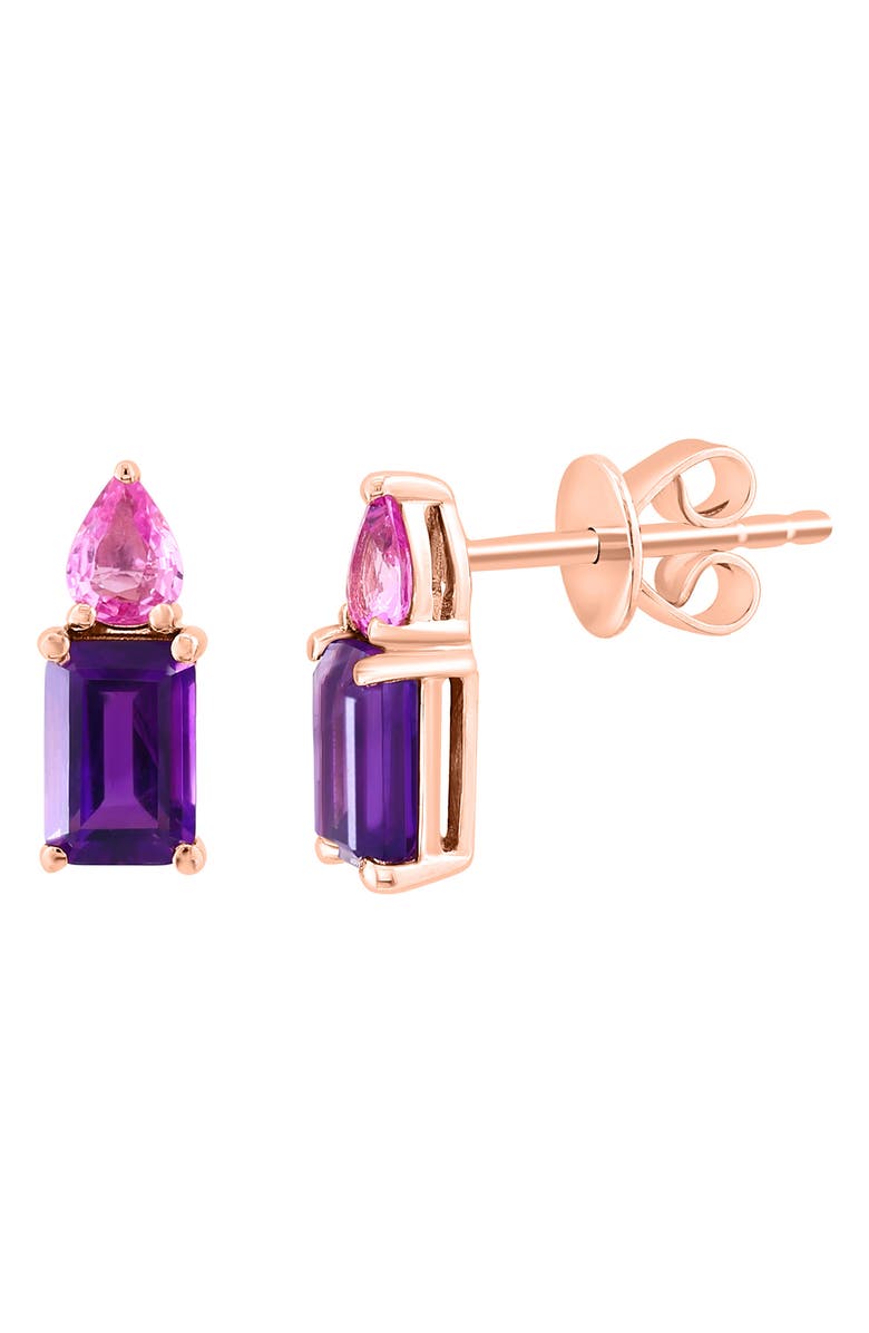 EFFY 14K Rose Gold Amethyst & Pink Sapphire Stud Earrings, Alternate, color, Purple