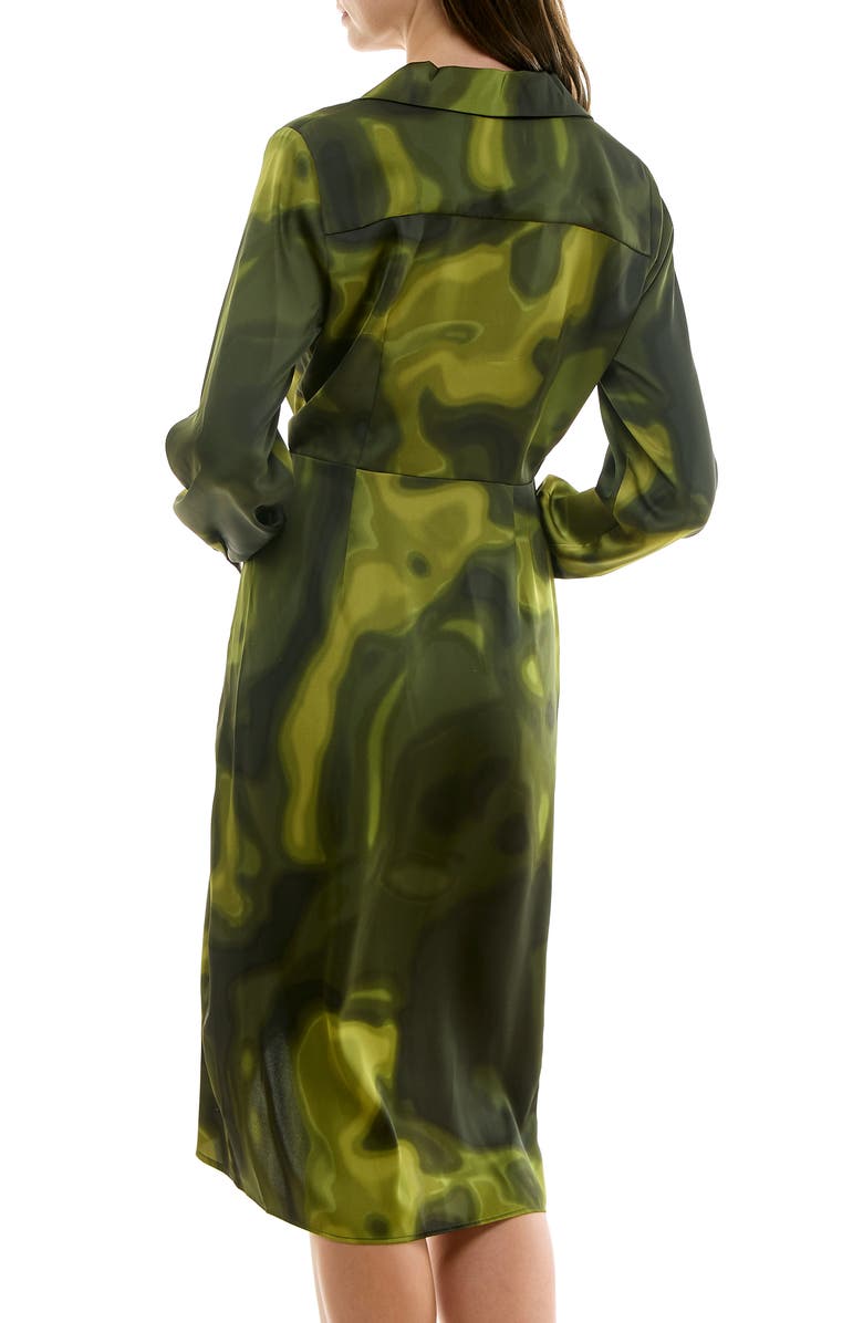 Nicole Miller Surplice Long Sleeve Midi Dress, Alternate, color, Green Print
