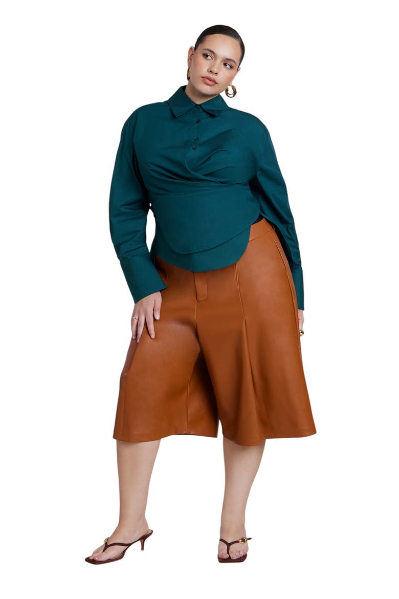 Poplin Collared Wrap Top, Alternate, color, DEEP TEAL