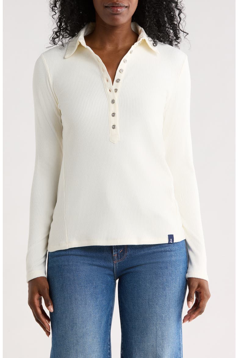 Long Sleeve Ribbed Polo, Main, color, EGRET