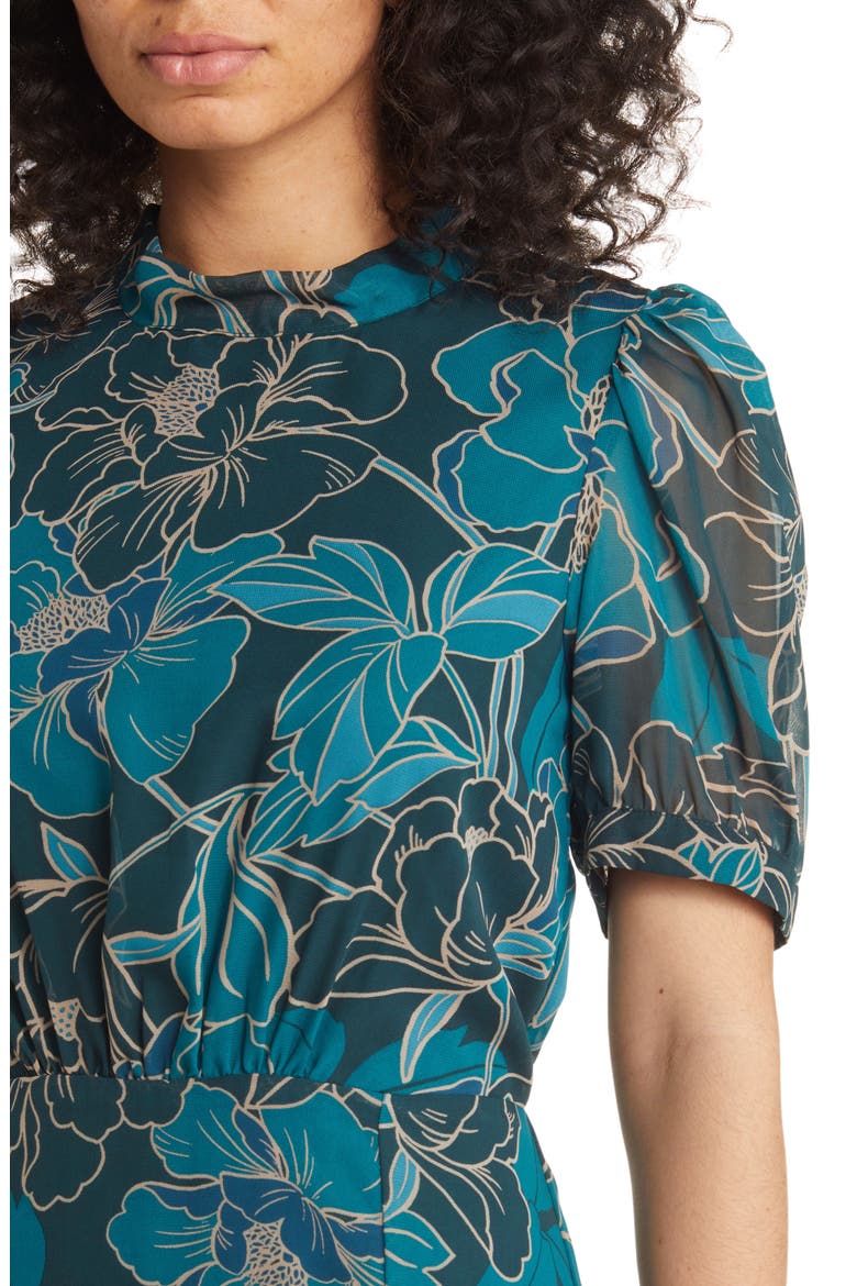 Floral Midi Dress, Alternate, color, TEAL MULTI