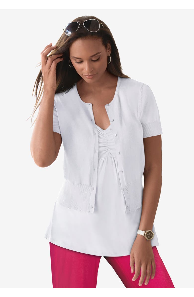 Jessica London Jewel-Neck Shrug, Alternate, color, Black