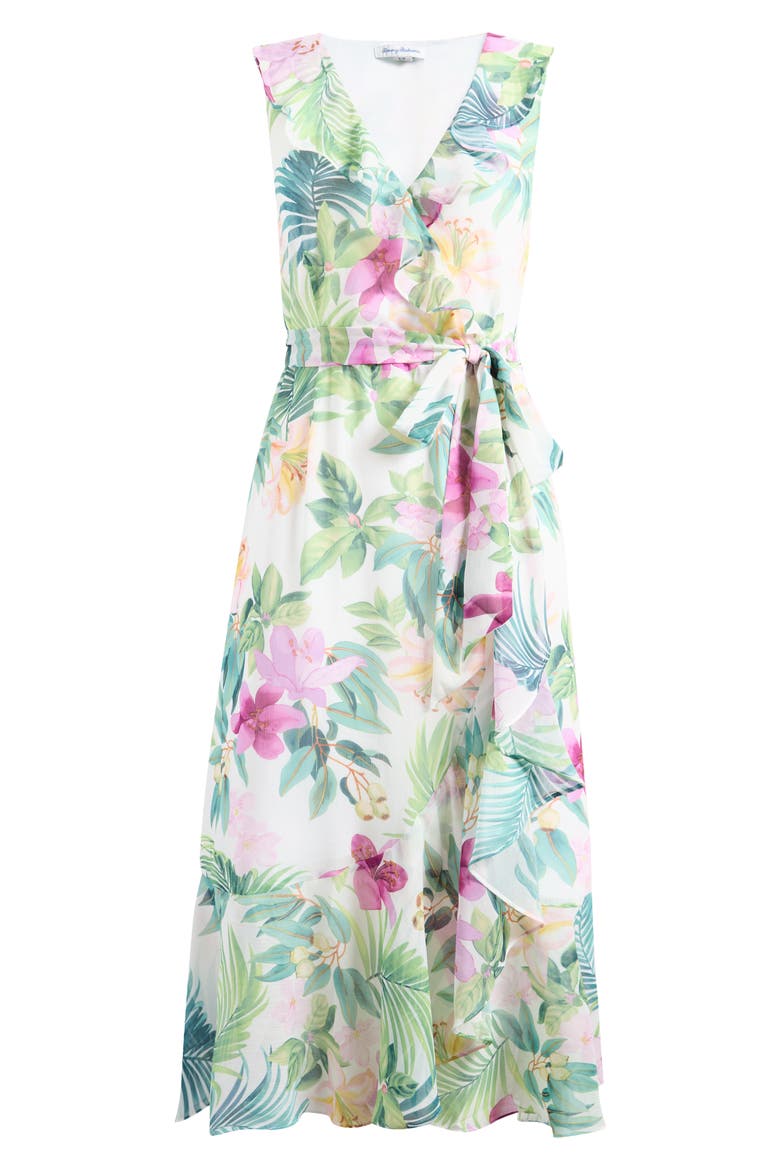 Tropical Bliss Tie Waist Faux Wrap Maxi Dress, Alternate, color, WHITE