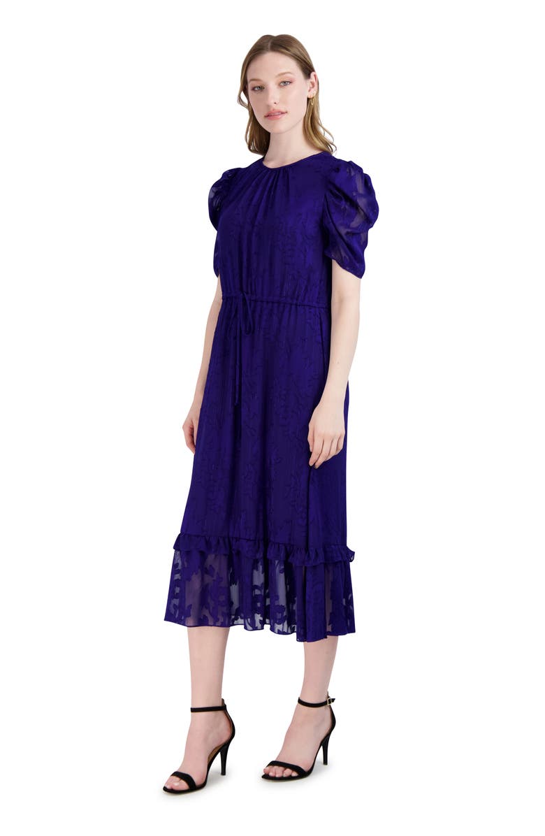 Julia Jordan Floral Puff Sleeve A-Line Midi Dress, Alternate, color, Royal