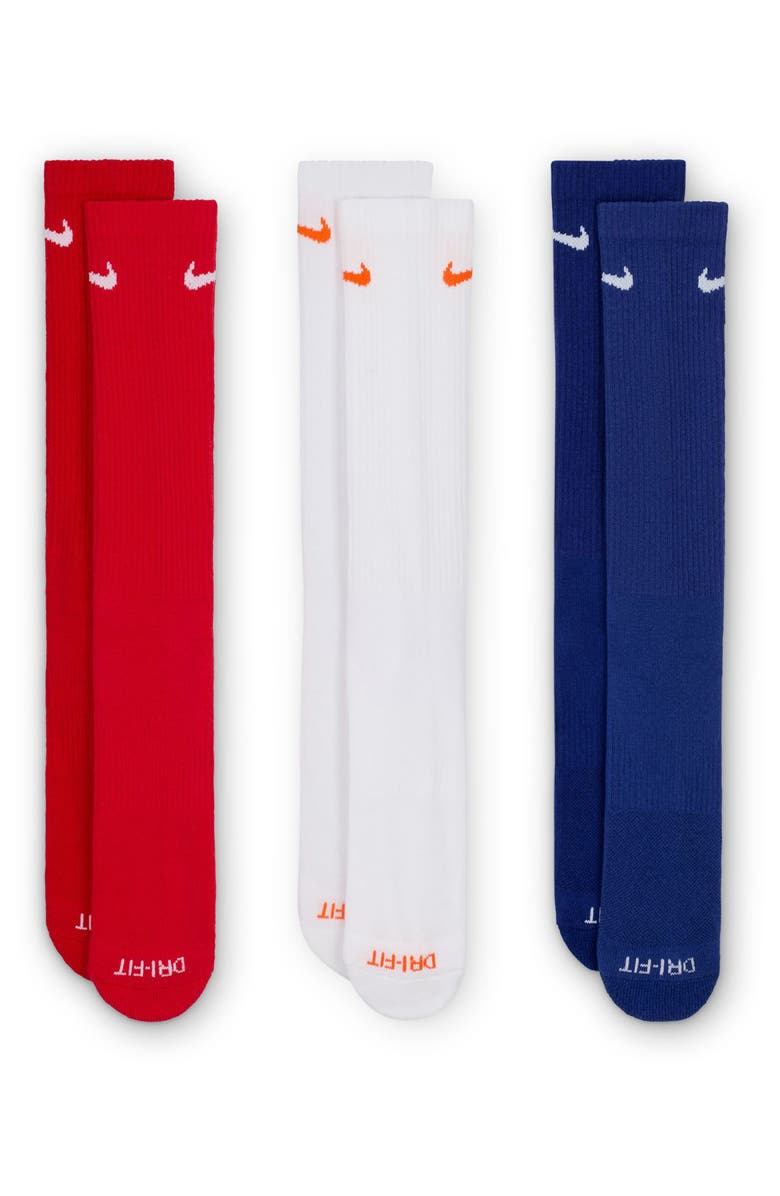 Nike Assorted 3-Pack Everyday Plus Cushion Crew Training Socks, Main, color, Red/White/Blue