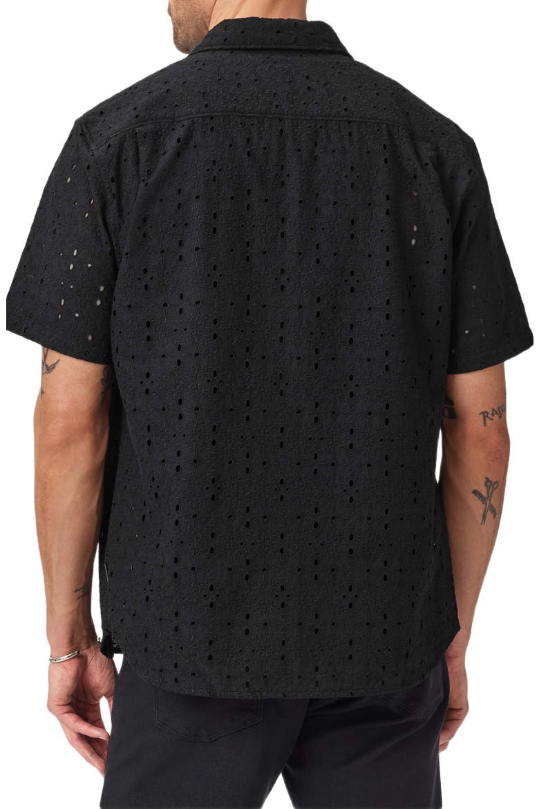 Sean Eyelet Cotton Short Sleeve Button-Up Shirt, Alternate, color, BLACK