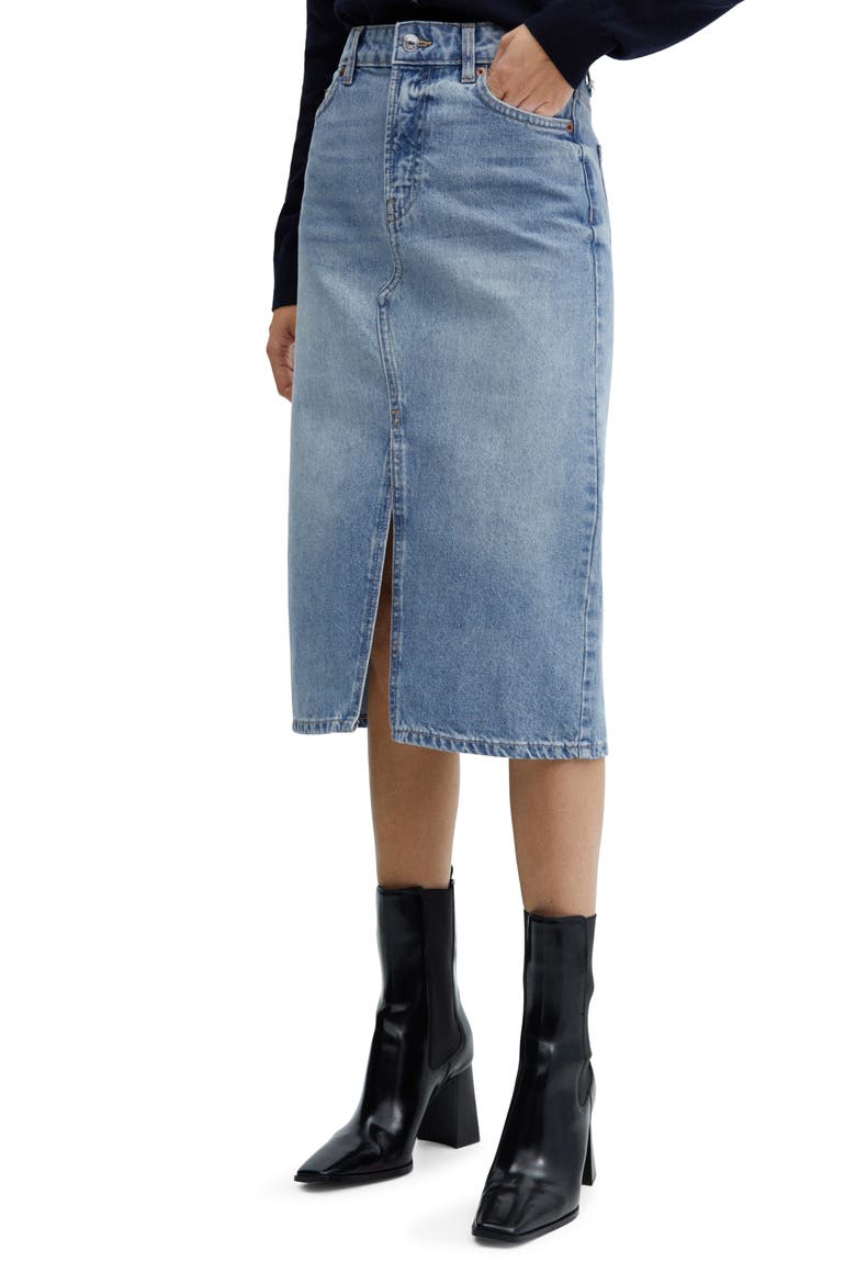 Denim Midi Skirt, Main, color, MEDIUM BLUE