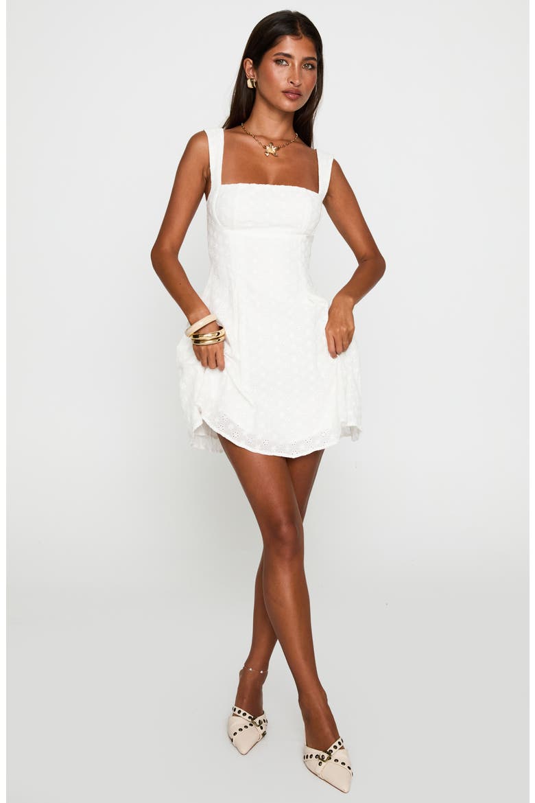 Xanthus Eyelet Tie Back Cotton Minidress, Alternate, color, WHITE