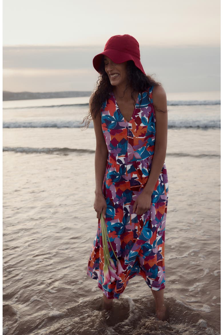 Lowland Heather Floral Linen Midi Dress, Alternate, color, FLORAL TROPIC SHAPES CHALK