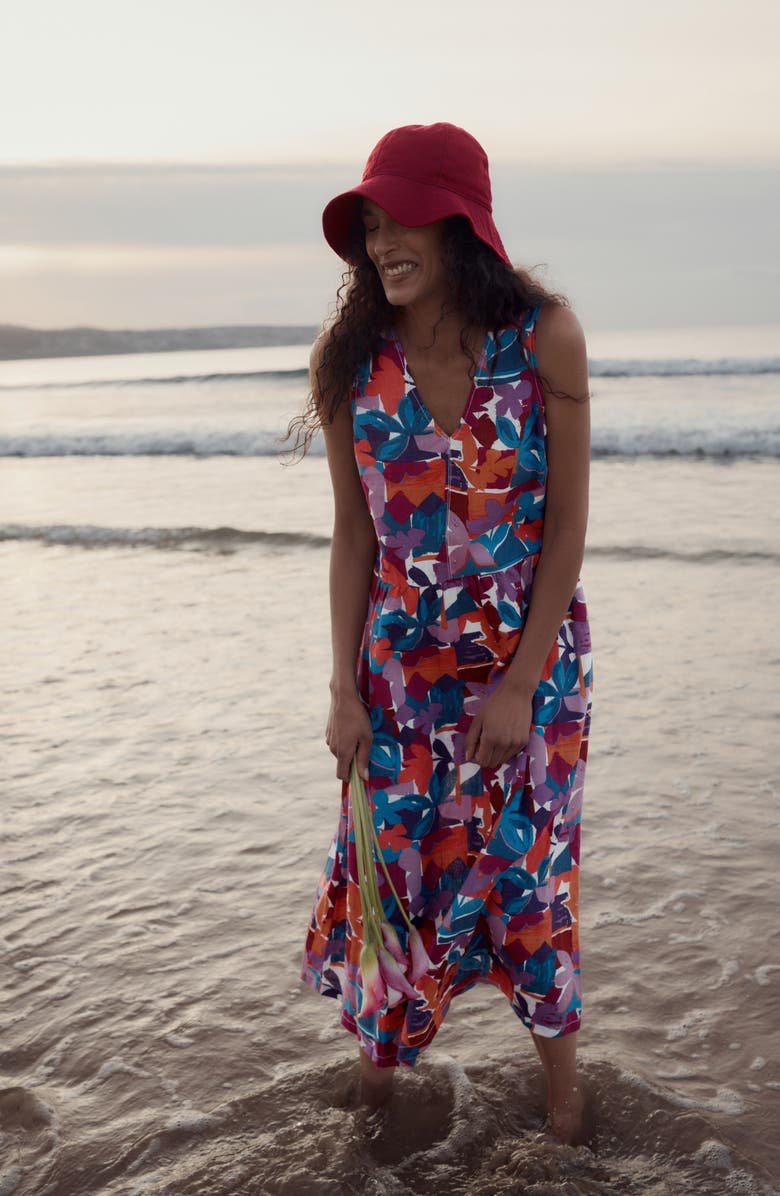 Seasalt Cornwall Lowland Heather Floral Linen Midi Dress, Alternate, color, Floral Tropic Shapes Chalk