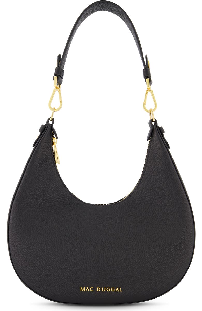 Mac Duggal Gold Plated Hardware Grain Leather Hobo Bag, Main, color, Black