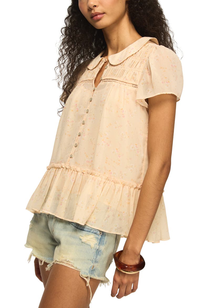 Smocked Ruffle Hem Top, Alternate, color, PEACH FLORAL