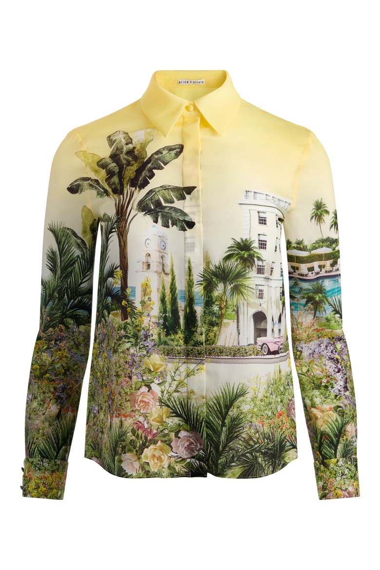 Willa Print Silk Button-Up Shirt, Alternate, color, PURE PARADISE