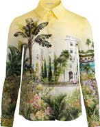 Alice + Olivia Willa Print Silk Button-Up Shirt