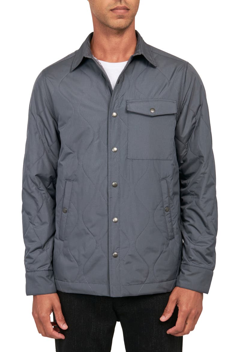 Solid Blue Quilted Shirt Jacket, Main, color, GREY
