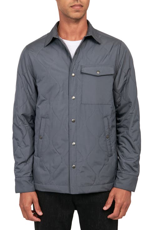 Solid Blue Quilted Shirt Jacket