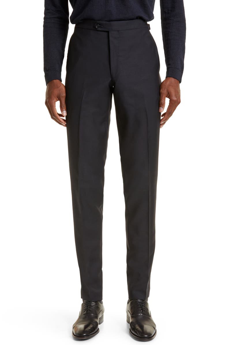 Thom Sweeney Tailored Wool Blend Tuxedo Trousers, Main, color, 5356 - Midnight