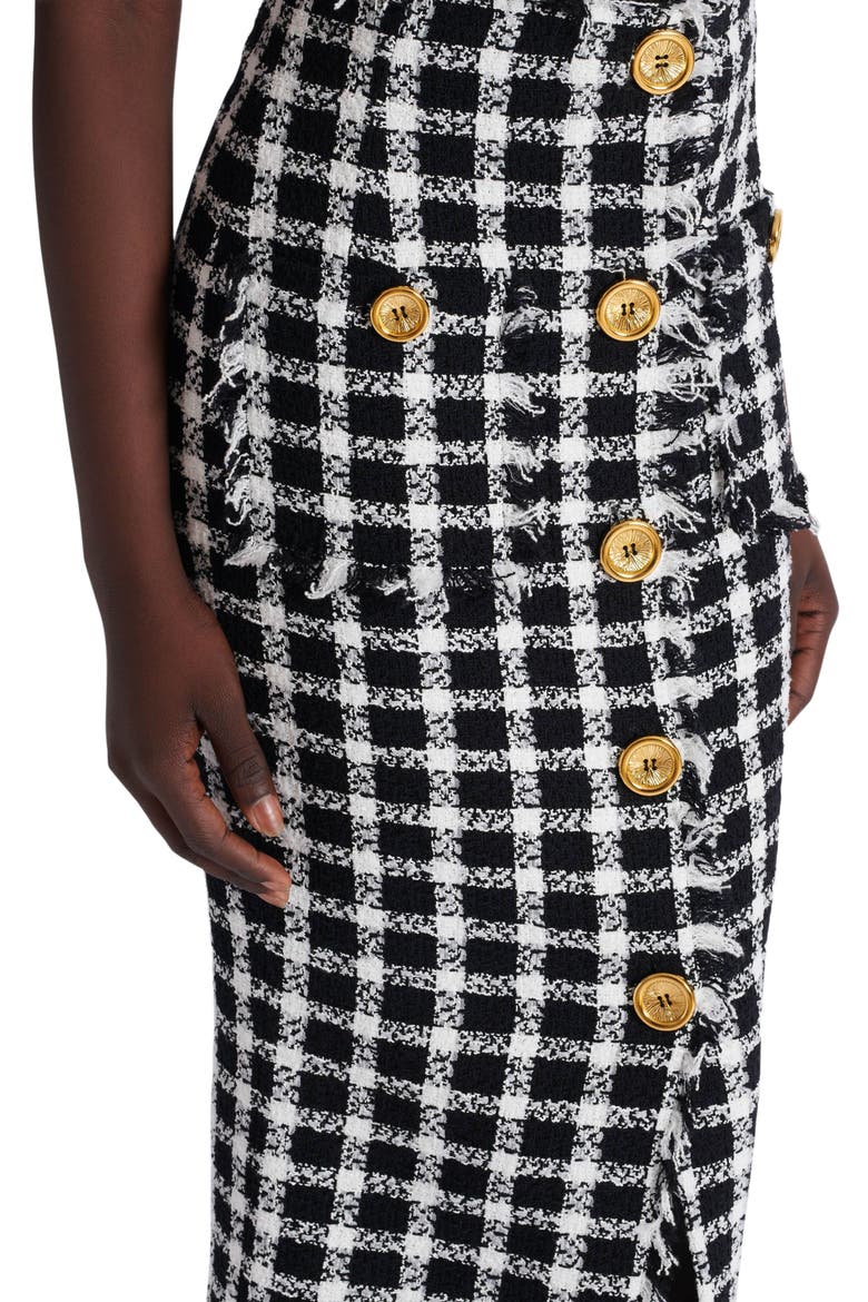 Long gingham tweed skirt, Alternate, color, black