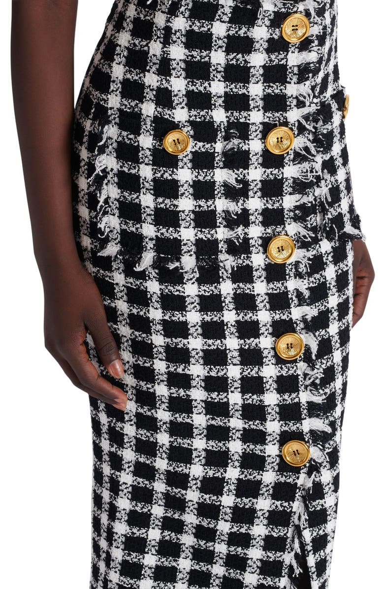 Balmain Long gingham tweed skirt, Alternate, color, Black