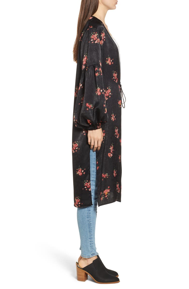All in Favor Tie Front Floral Print Duster, Alternate, color,