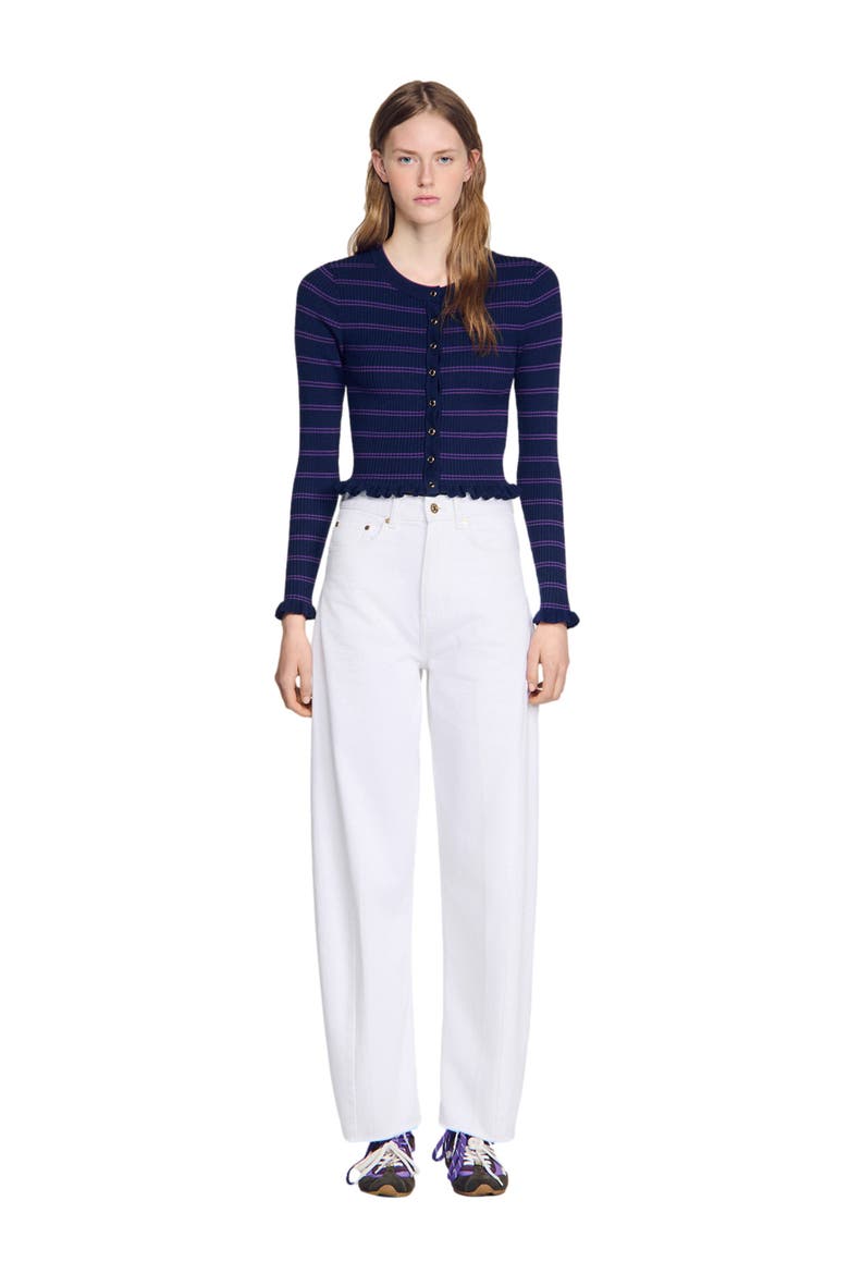Striped knit cardigan, Main, color, Navy / purple