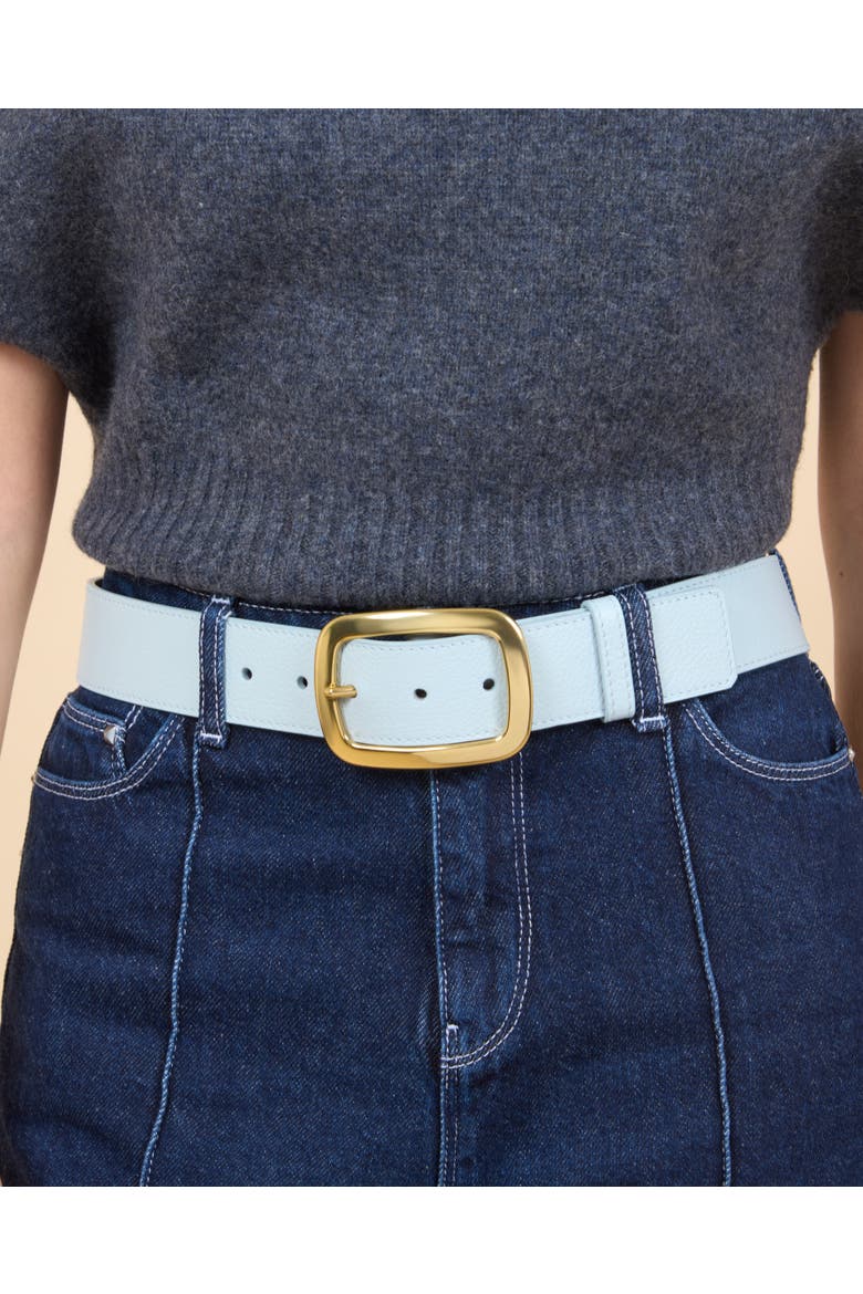 La Captivante Brass Buckle Leather Belt, Alternate, color, Blue Sky