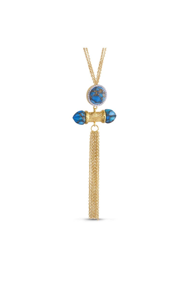 Sunkissed Design Yellow Gold Plated Silver Turquoise Gemstone Diamond Fringe Necklace, Alternate, color, 14KT Gold Vermeil on Sterling
