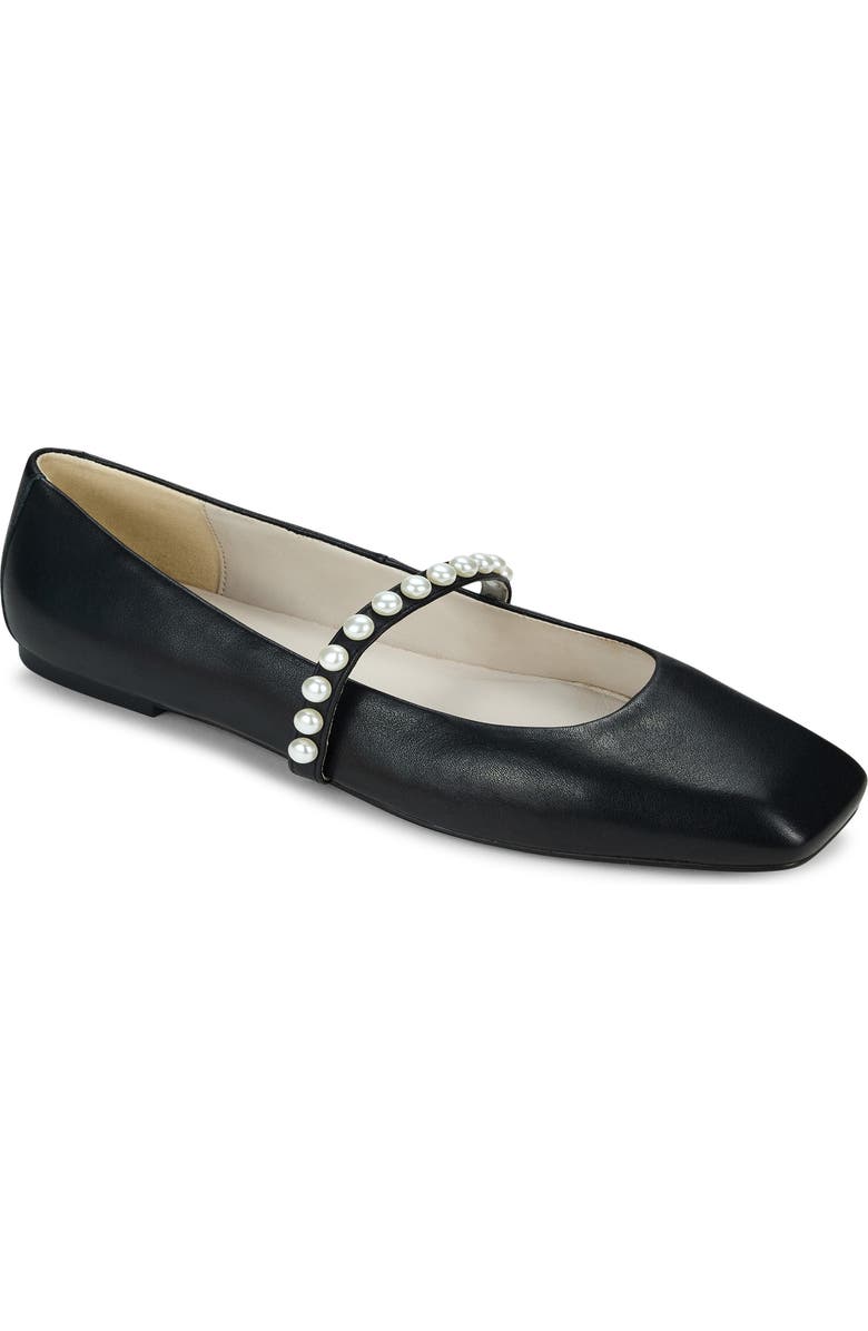 Yosi Samra Cara Faux Pearl Mary Jane Flat, Main, color, Black