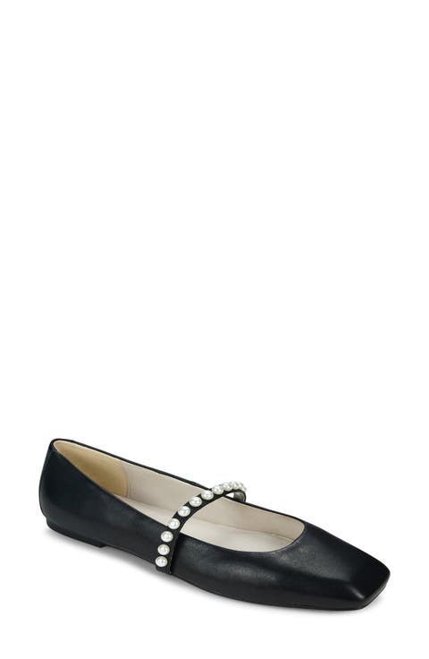 Cara Faux Pearl Mary Jane Flat (Women)