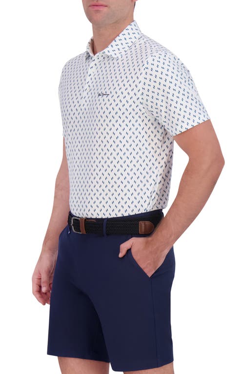 Ben Sherman Geo Dot Print Stretch Tech Polo In Blue
