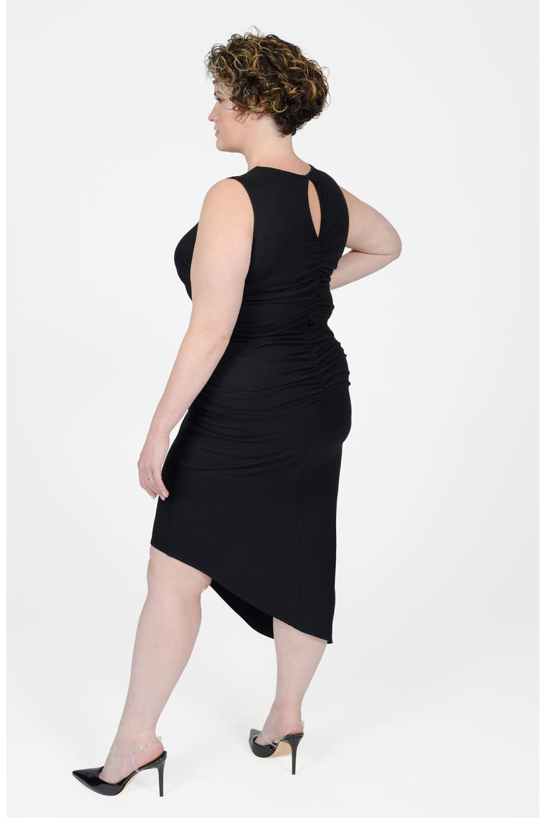 Sarah Cutout Asymmetric Shirred Dress, Alternate, color, BLACK