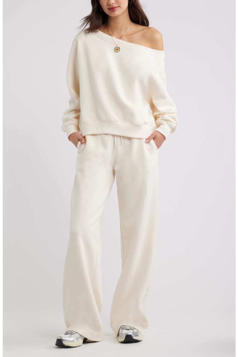 Off the Shoulder Fleece Sweatshirt, Alternate, color, IVORY ANTIQUE