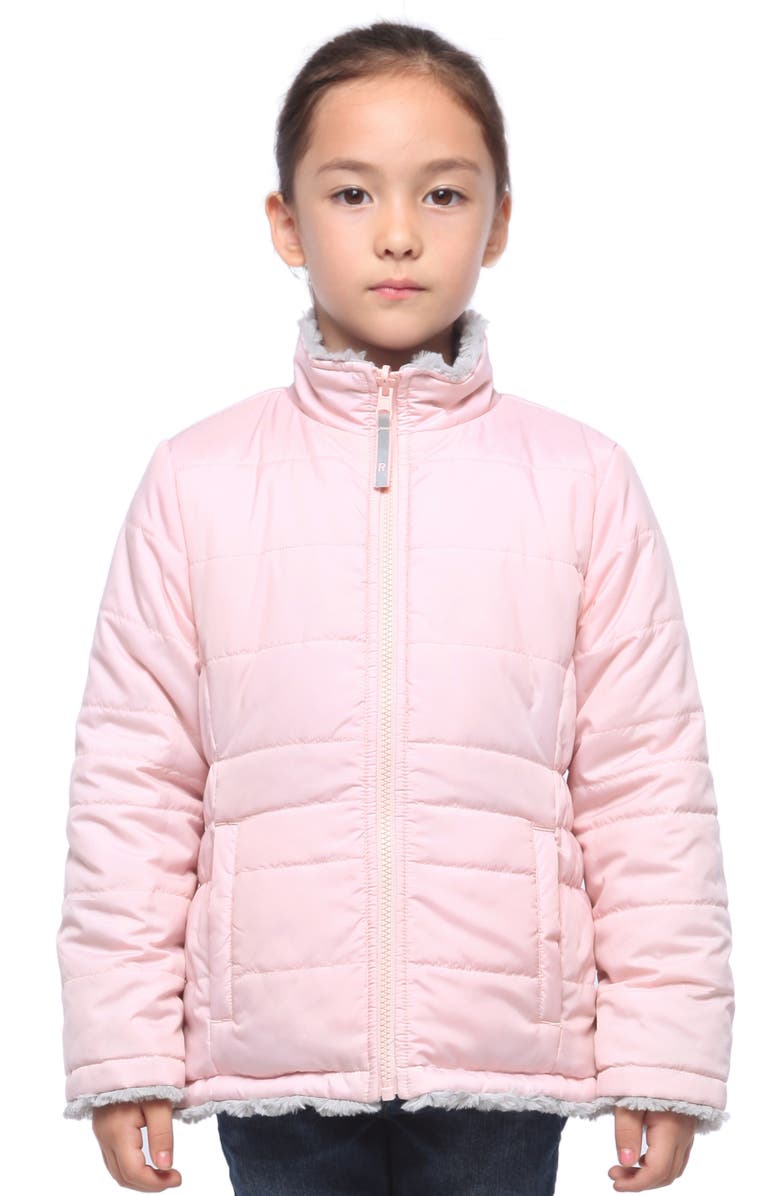Rokka&Rolla Kids' Reversible Fleece Puffer Jacket, Alternate, color, Frost Gray/ Chalk Pink