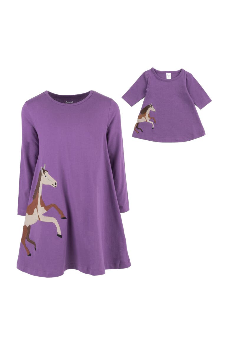 Girls Cotton Dress with Matching Doll Dress, Printed Design, Alternate, color, HORSE