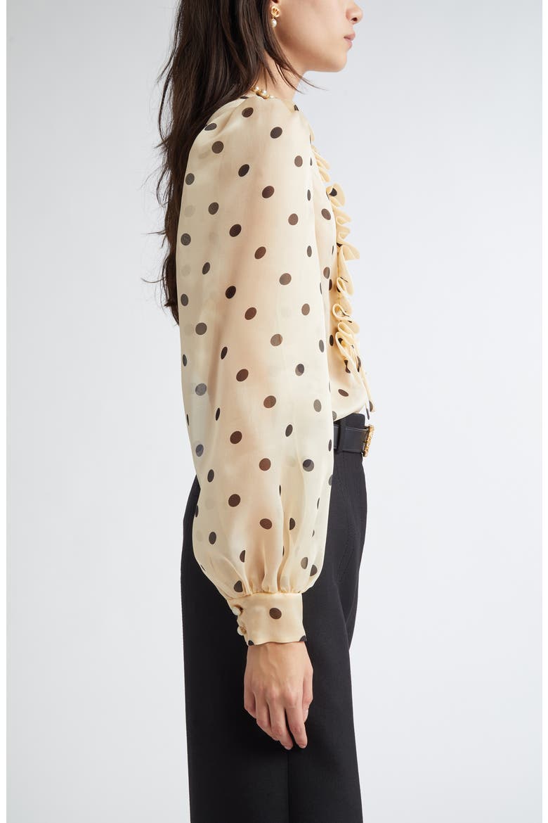 Polka Dot Ruffle Sheer Silk Organza Shirt, Alternate, color, AVORIO/NERO