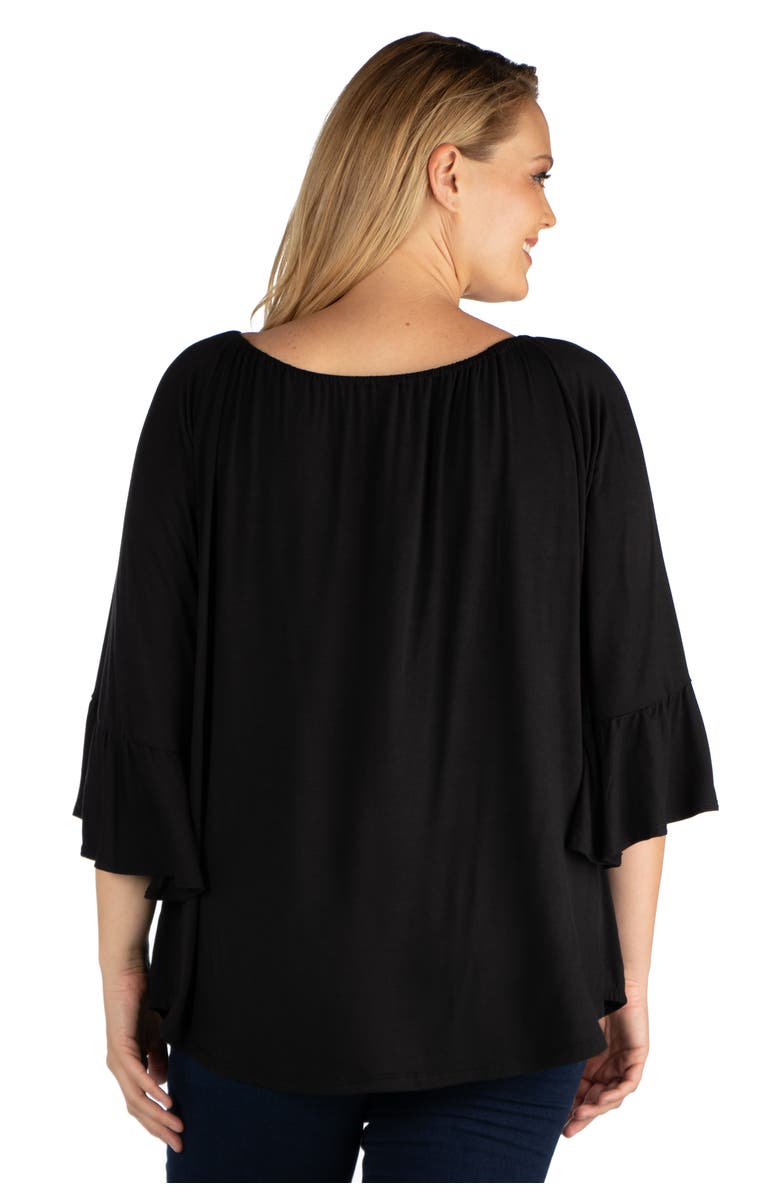 24seven Comfort Apparel Plus Size Bell Sleeve Loose Fit  Tunic Top, Alternate, color, Black