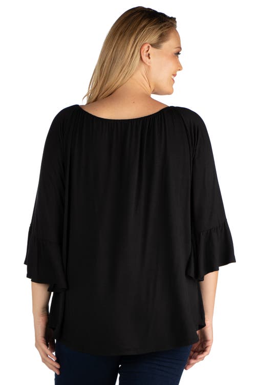 24seven Comfort Apparel Plus Size Bell Sleeve Loose Fit  Tunic Top In Black