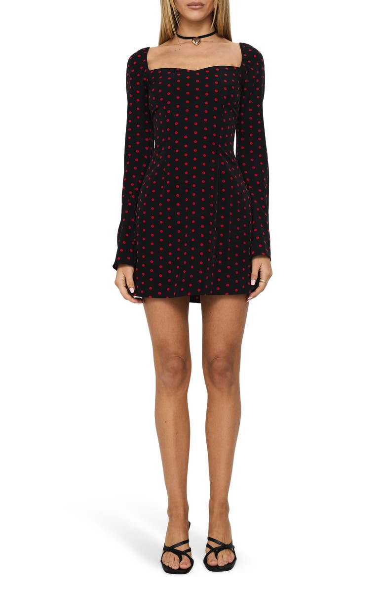 Princess Polly Addisen Polka Dot Long Sleeve Minidress, Main, color, Polka Dot