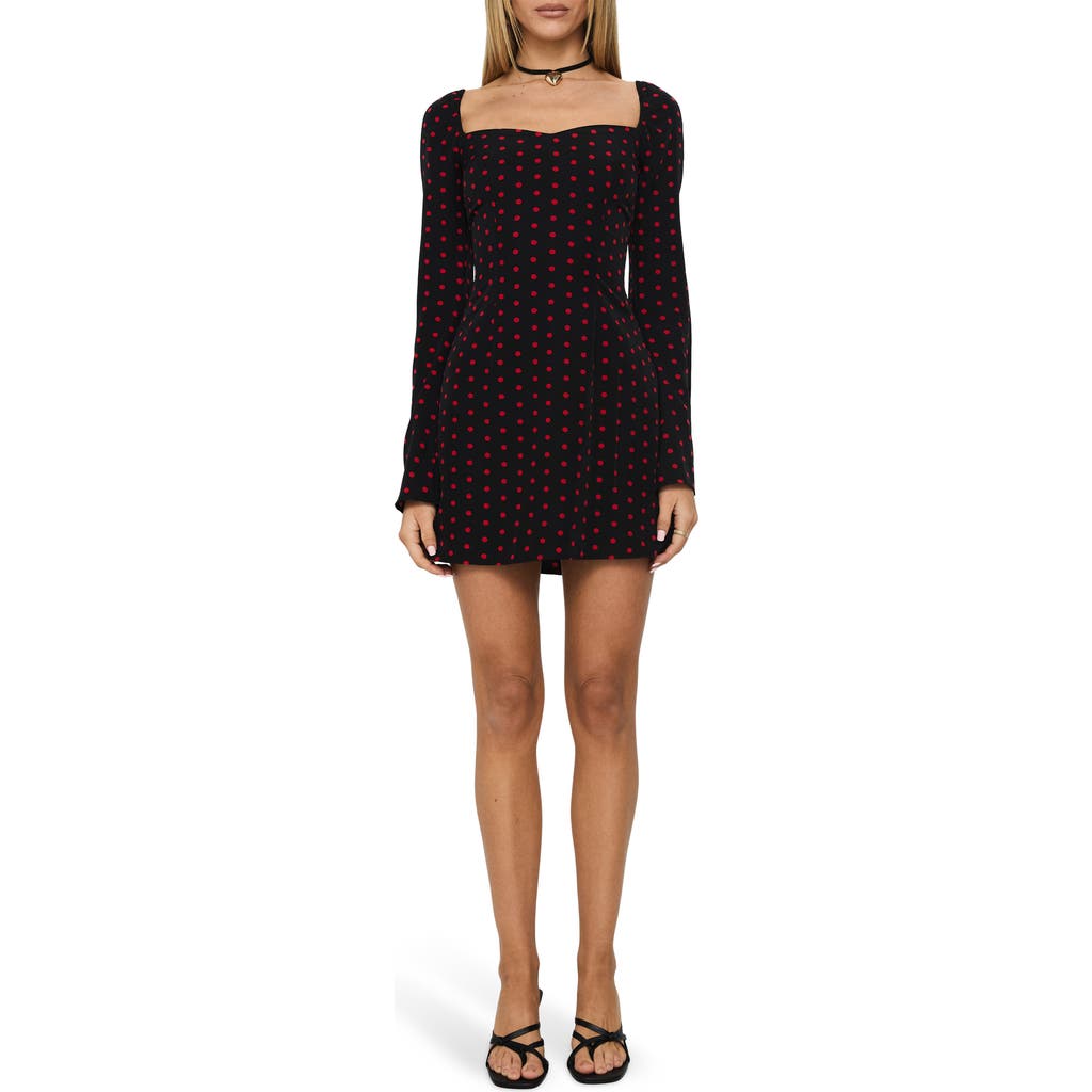 Princess Polly Addisen Polka Dot Long Sleeve Minidress In Burgundy