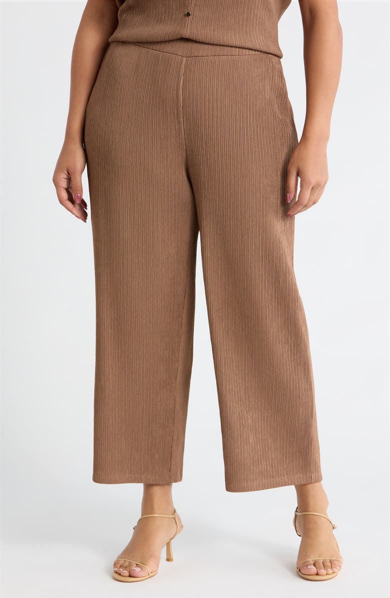 Anne Klein Crinkle Pull-On Ankle Wide Leg Pants, Main, color, Mushroom