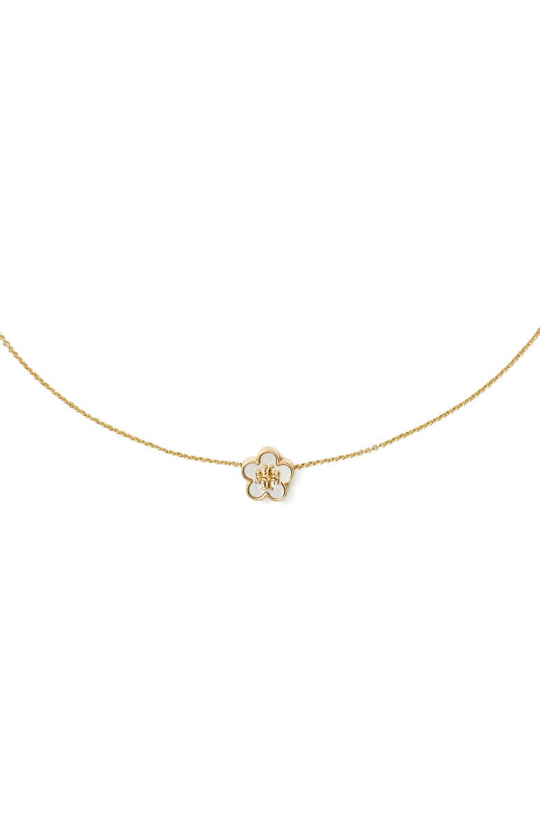 Tory Burch Forget Me Not Mother of Pearl Pendant Necklace, Alternate, color, Tory Gold / Mother Of Pearl