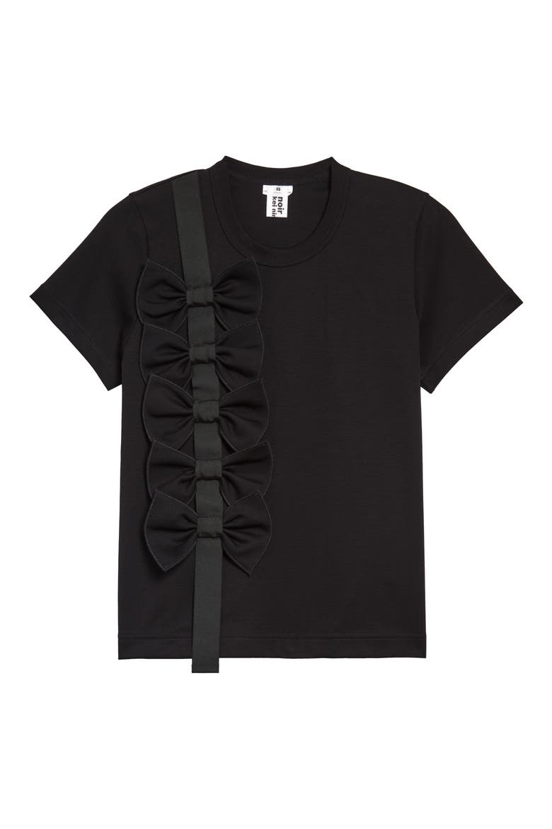Bow Detail Cotton Ponté T-Shirt, Main, color, BLACK