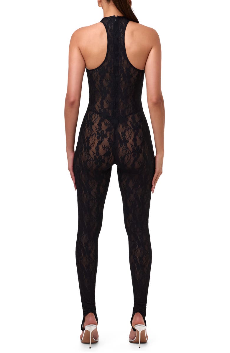 Naked Wardrobe Lace Racerback Stirrup Jumpsuit, Alternate, color, Black